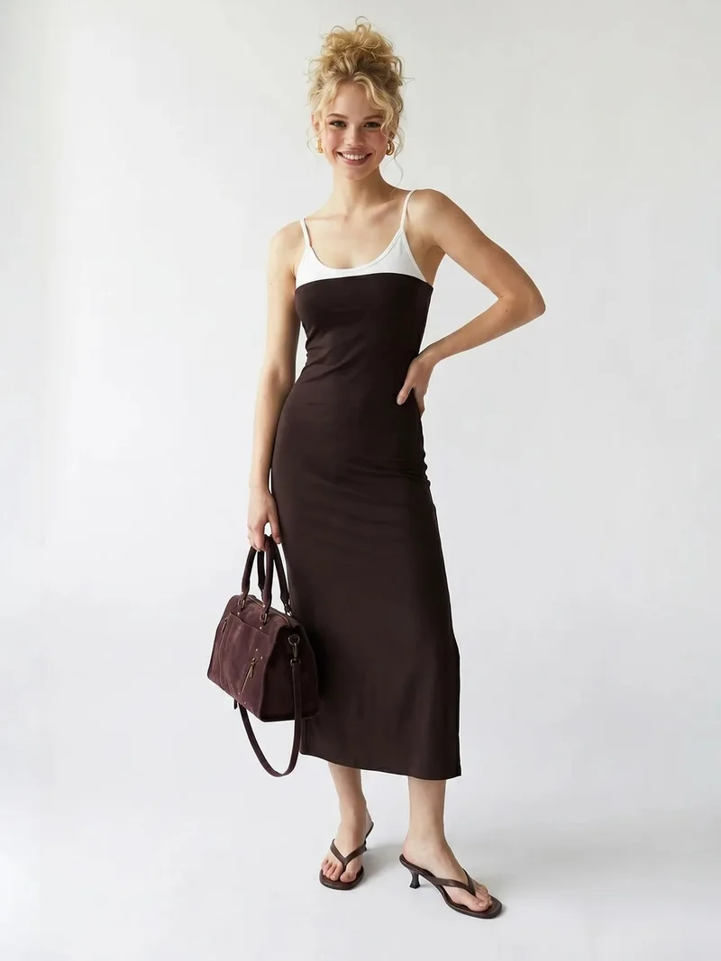 ميكسراي MIXRAY Sleeveless Bodycon Midi Dress With Slit