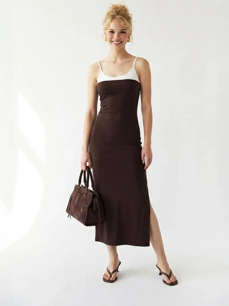 ميكسراي MIXRAY Sleeveless Bodycon Midi Dress With Slit