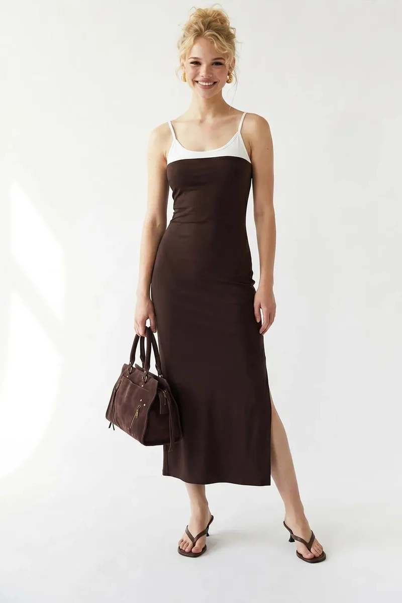 ميكسراي MIXRAY Sleeveless Bodycon Midi Dress With Slit