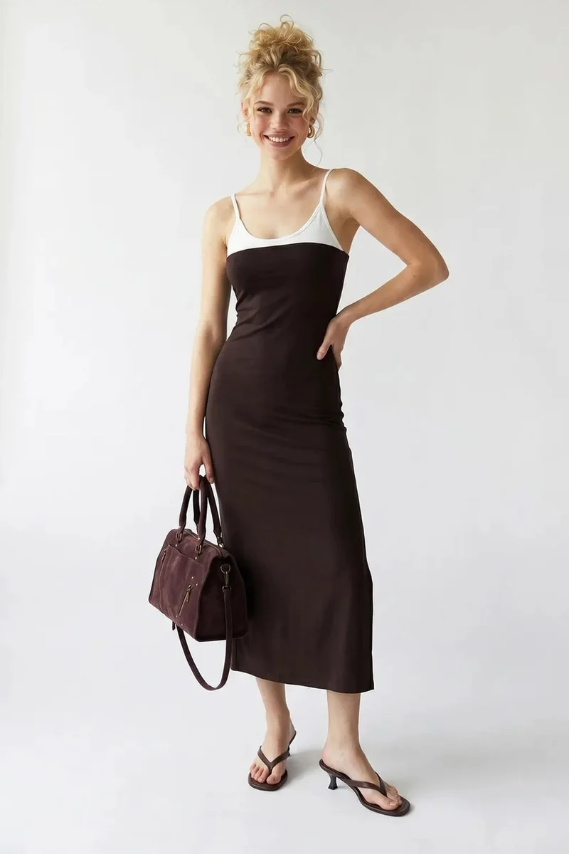 ميكسراي MIXRAY Sleeveless Bodycon Midi Dress With Slit