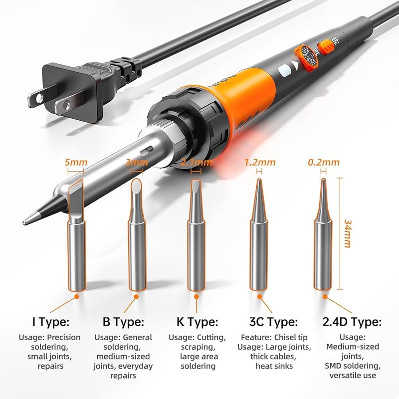 MEAKEST Premium Soldering Iron Kit, 60W Soldering Gun with Ceramic Heater, 12 in 1 Soldering Tool, Adjustable Temperature 200-450℃, Includes Soldering Iron Tip, Wire - Image 4