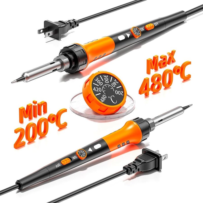 MEAKEST Premium Soldering Iron Kit, 60W Soldering Gun with Ceramic Heater, 12 in 1 Soldering Tool, Adjustable Temperature 200-450℃, Includes Soldering Iron Tip, Wire - Image 3