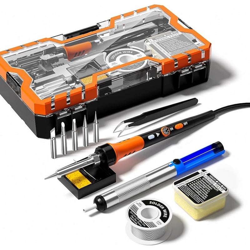 MEAKEST Premium Soldering Iron Kit, 60W Soldering Gun with Ceramic Heater, 12 in 1 Soldering Tool, Adjustable Temperature 200-450℃, Includes Soldering Iron Tip, Wire - Image 1