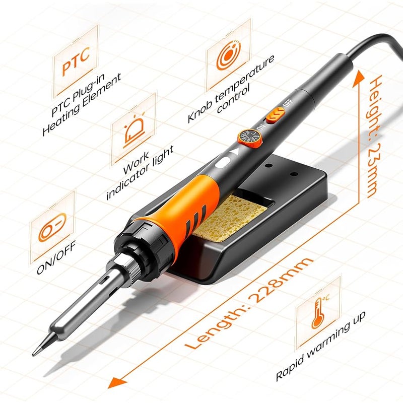 MEAKEST Premium Soldering Iron Kit, 60W Soldering Gun with Ceramic Heater, 12 in 1 Soldering Tool, Adjustable Temperature 200-450℃, Includes Soldering Iron Tip, Wire - Image 5
