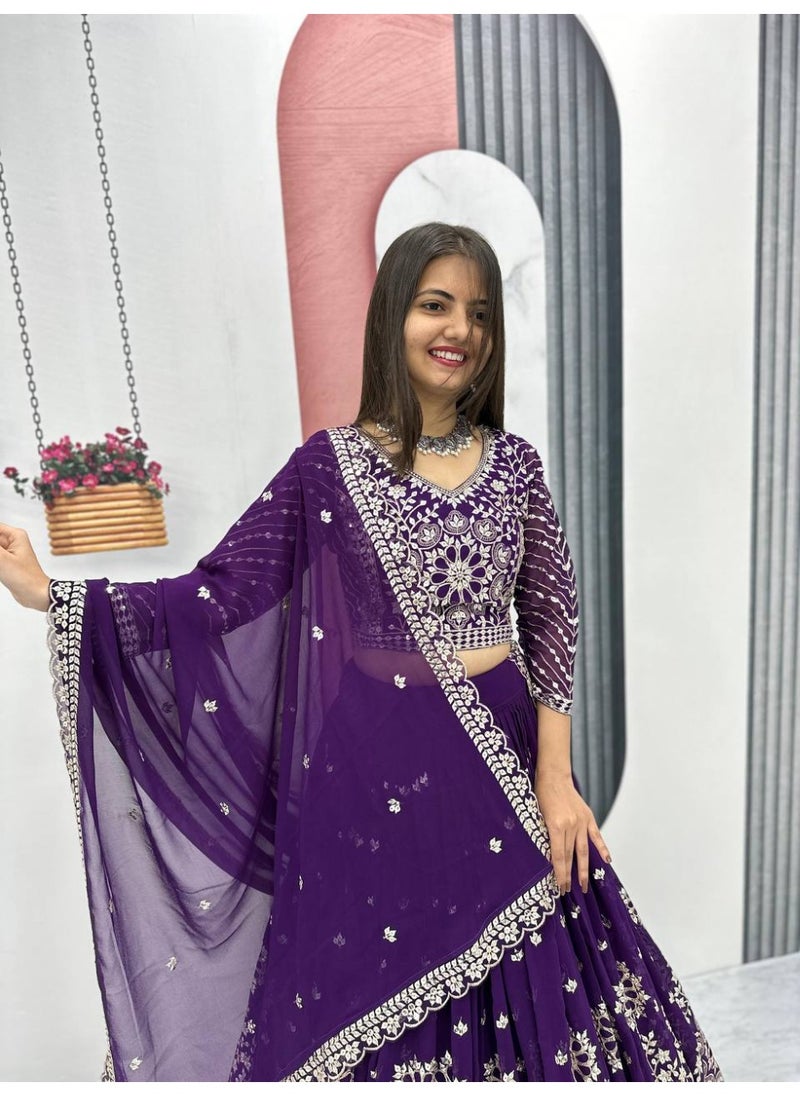 Super Asian Designer Heavy Faux Georgette Embroidered Lehenga Choli Set for Women – Fully Stitched with Dupatta  - Image 2