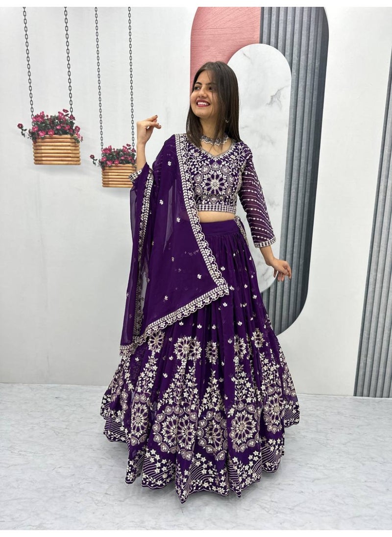 Super Asian Designer Heavy Faux Georgette Embroidered Lehenga Choli Set for Women – Fully Stitched with Dupatta  - Image 5