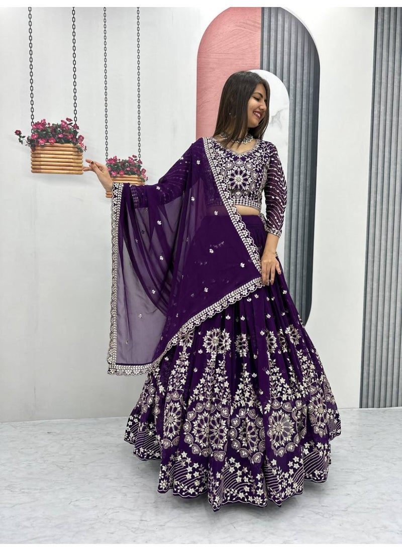 Super Asian Designer Heavy Faux Georgette Embroidered Lehenga Choli Set for Women – Fully Stitched with Dupatta  - Image 3
