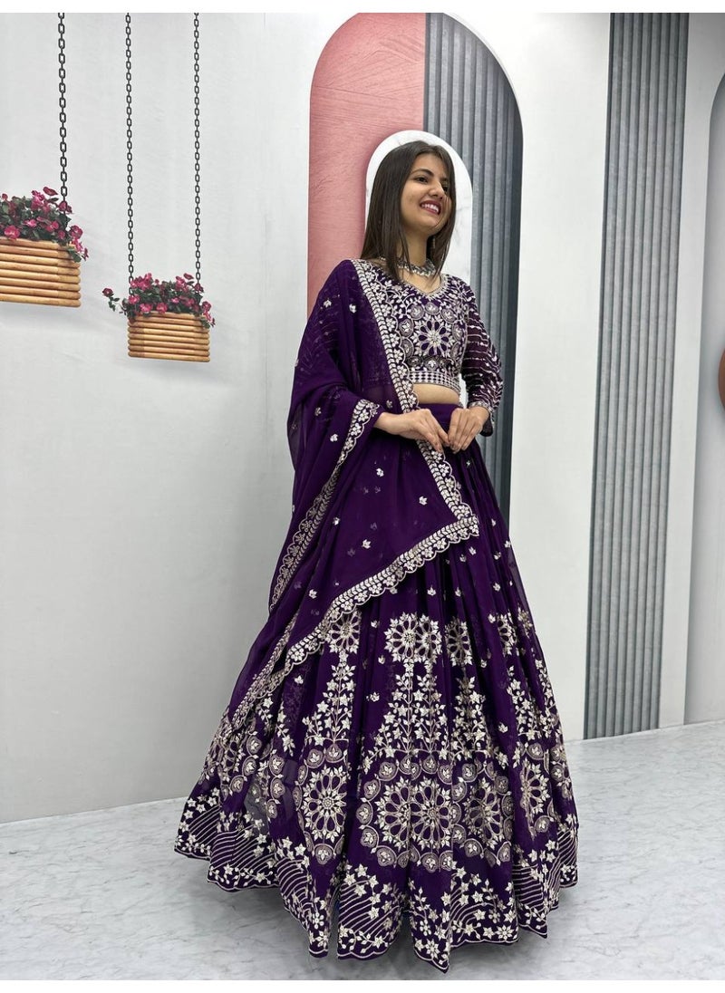 Super Asian Designer Heavy Faux Georgette Embroidered Lehenga Choli Set for Women – Fully Stitched with Dupatta  - Image 1
