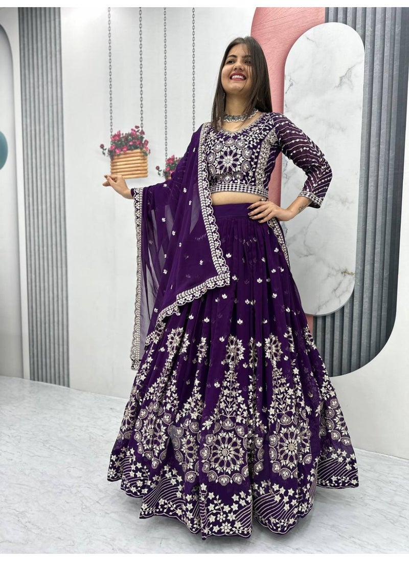 Super Asian Designer Heavy Faux Georgette Embroidered Lehenga Choli Set for Women – Fully Stitched with Dupatta  - Image 4