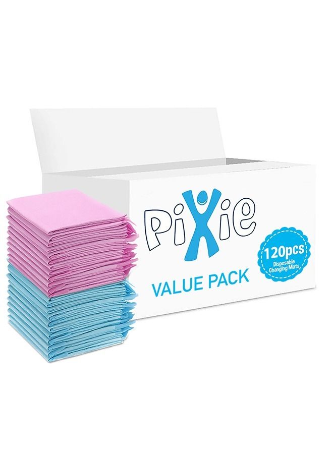 Pixie Disposable Changing Mats, 120 Counts, Soft Waterproof Mat, Portable Leak Proof Changing Mat, New Mom Leak-Proof Under pad, Mattress Table Protector Pad - Image 1