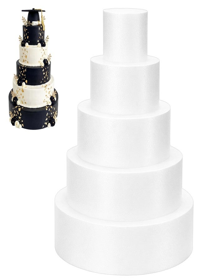 Novabright Round Foam Cake Dummy Set Nesting 3" H x 4, 6, 8, 10 & 12" White Dia Discs Baking Display Projects for Wedding Baby Shower Birthday Party Cake Decoration Supplies(5 Tier) - Image 1