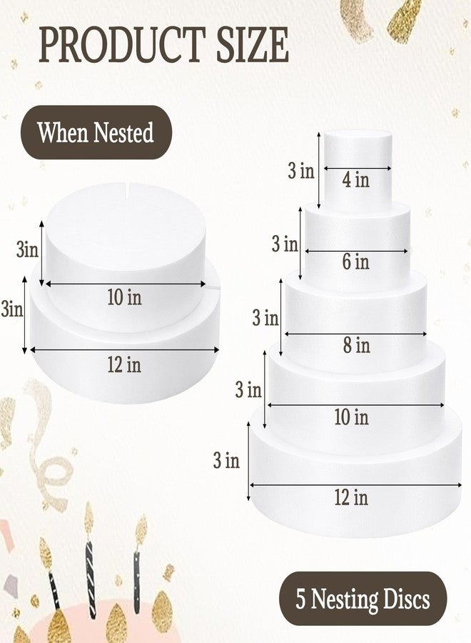 Novabright Round Foam Cake Dummy Set Nesting 3" H x 4, 6, 8, 10 & 12" White Dia Discs Baking Display Projects for Wedding Baby Shower Birthday Party Cake Decoration Supplies(5 Tier) - Image 2