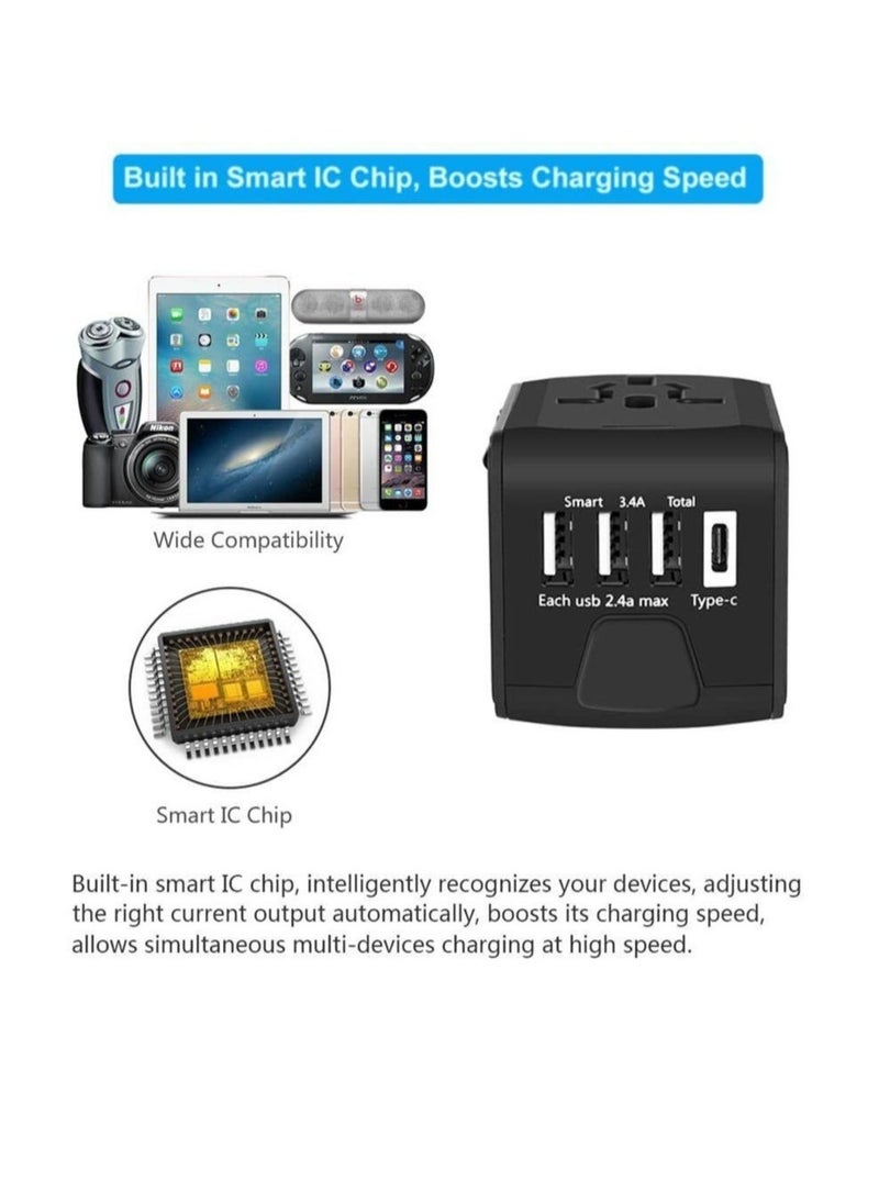 BGM Universal Travel Adapter with Multiple Regional Power Socket Plugs for UK US AU and Plug Adaptor with 3 Ultra-Fast USB Charging Port and 1 Brisk USB Type C Port (Black)  - Image 5