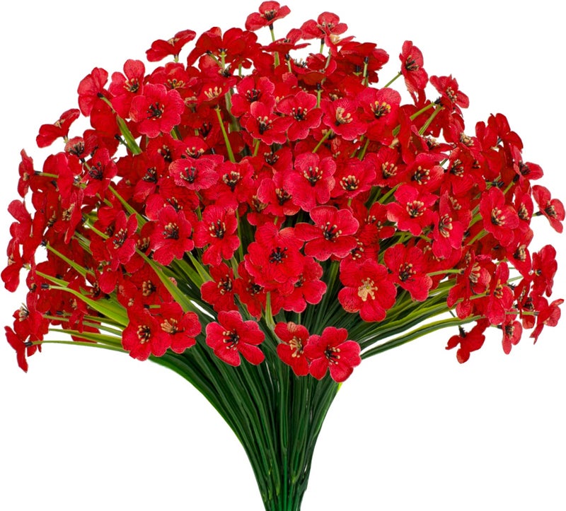 Gamity 15 Bundles Artificial Flowers UV Resistant Outdoor Plants No Fade Faux Plastic Shrubs Fake Silk Flowers Window Box Garden Porch Home Decoration(Red) - Image 1