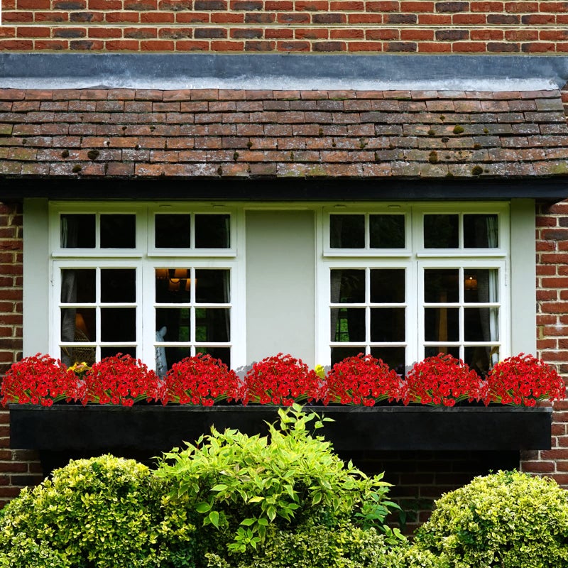 Gamity 15 Bundles Artificial Flowers UV Resistant Outdoor Plants No Fade Faux Plastic Shrubs Fake Silk Flowers Window Box Garden Porch Home Decoration(Red) - Image 5