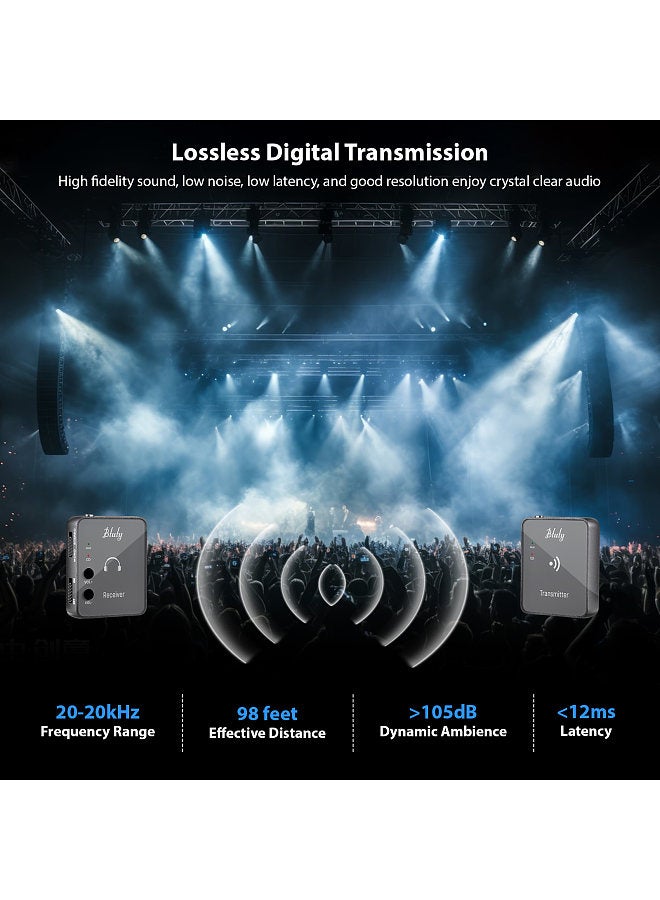 Btuty 2.4GHz Wireless Earphone Monitor Transmission System Rechargeable Transmitter and Receiver Mono/Stereo Switch 24bit/48KHz Lossless Digital Transmission Sound Quality  - Image 5