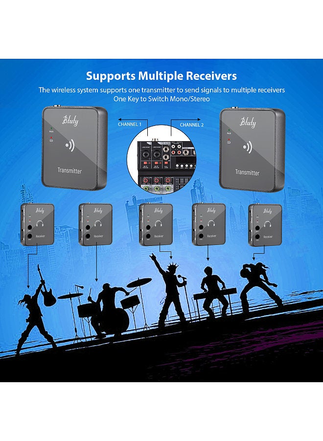 Btuty 2.4GHz Wireless Earphone Monitor Transmission System Rechargeable Transmitter and Receiver Mono/Stereo Switch 24bit/48KHz Lossless Digital Transmission Sound Quality  - Image 4