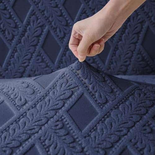 Styleys Elastic Chair Cover Stretch Removable Washable Short Jacquard Dining Chair Cover Protector Seat Slipcover (Pack of 6, Navy Blue, JCMC34) - Image 3