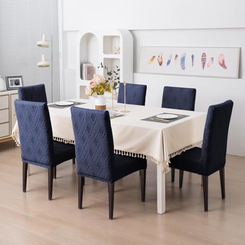 Styleys Elastic Chair Cover Stretch Removable Washable Short Jacquard Dining Chair Cover Protector Seat Slipcover (Pack of 6, Navy Blue, JCMC34) - Image 2