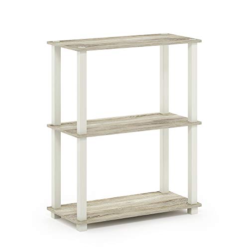Furinno TurnSTube 3Tier Compact Multipurpose Shelf Display Rack with Square Tube Sonoma OakWhite