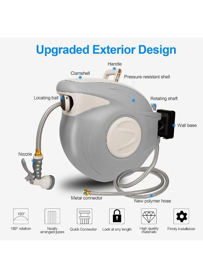 BlueFire Retractable Garden Hose Reel | 65.6FT + 6.6FT 5/8" Heavy-Duty Hose | Any Length Lock & Slow Return Auto Rewind System | Wall Mounted 180° Swivel Bracket | Includes 9-Pattern Nozzle for Car Wash, Gardening & Pet Shower  - Image 2