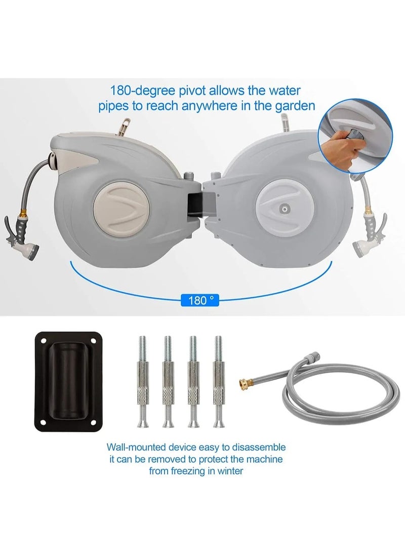 BlueFire Retractable Garden Hose Reel | 65.6FT + 6.6FT 5/8" Heavy-Duty Hose | Any Length Lock & Slow Return Auto Rewind System | Wall Mounted 180° Swivel Bracket | Includes 9-Pattern Nozzle for Car Wash, Gardening & Pet Shower  - Image 4