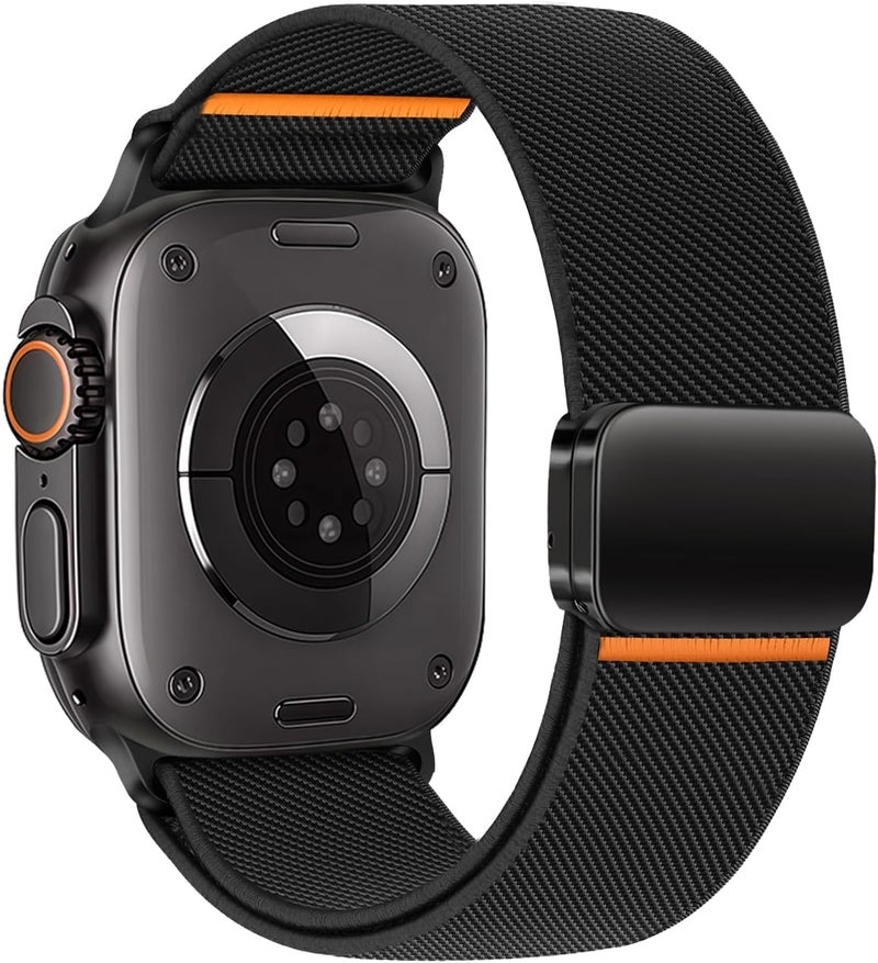 Printme Magnetic Nylon Bands for Apple Watch Ultra 2/3, 49mm 46mm 45mm 44mm 42mm iWatch, Stretchy Elastic Strap for Apple Watch Series 11 10 9 8 7 6 5 4 3 SE (Black) - Image 1