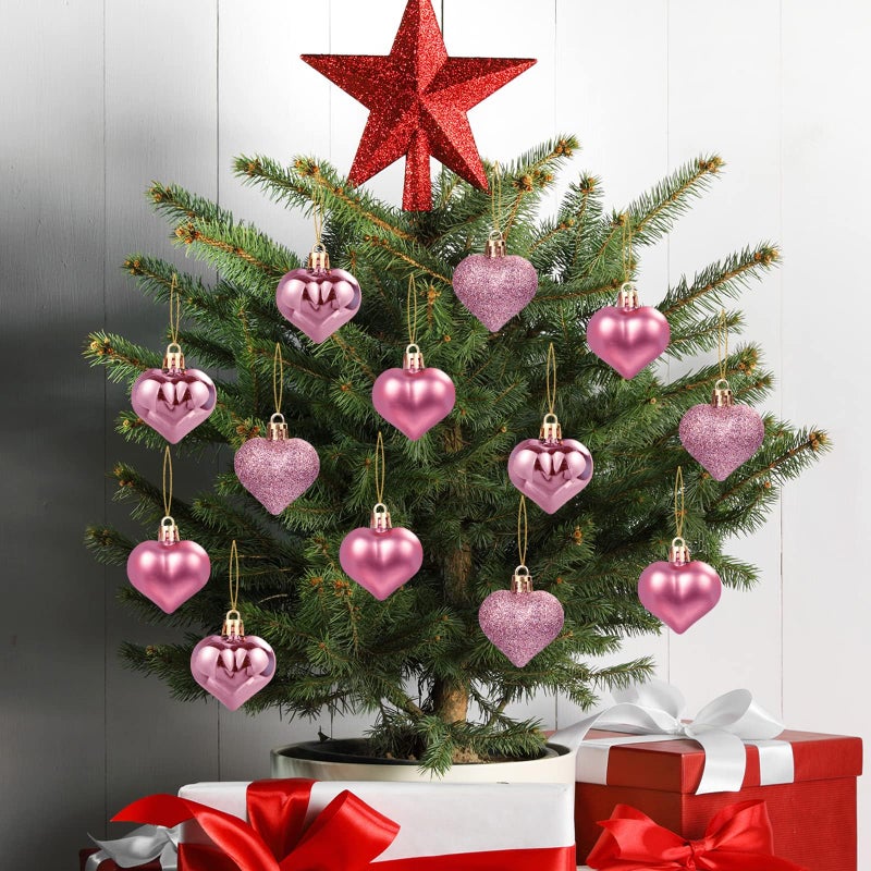 VABAMNA 36Pcs Valentine's Day Heart Shaped Ornaments - Rose Gold Heart Tree Ornaments Hanging Hearts Baubles for Valentine's Day Wedding Anniversary Hanging Decorations - Image 2
