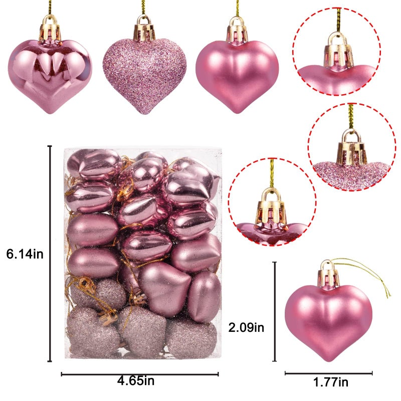 VABAMNA 36Pcs Valentine's Day Heart Shaped Ornaments - Rose Gold Heart Tree Ornaments Hanging Hearts Baubles for Valentine's Day Wedding Anniversary Hanging Decorations - Image 4