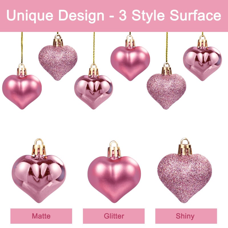 VABAMNA 36Pcs Valentine's Day Heart Shaped Ornaments - Rose Gold Heart Tree Ornaments Hanging Hearts Baubles for Valentine's Day Wedding Anniversary Hanging Decorations - Image 3