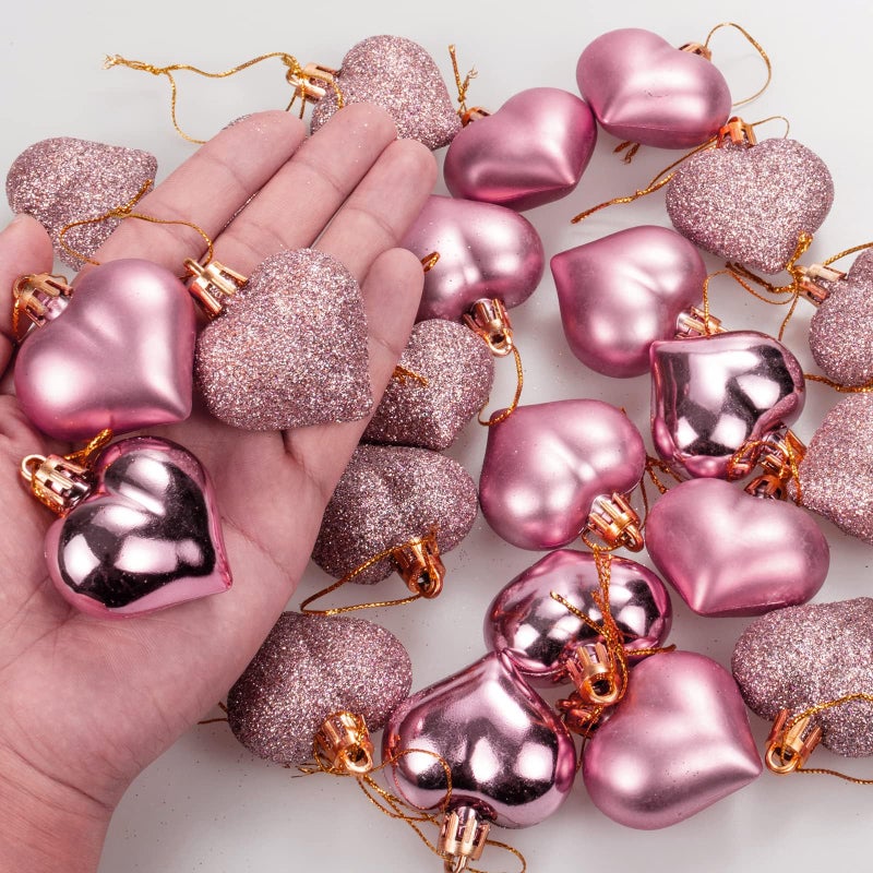 VABAMNA 36Pcs Valentine's Day Heart Shaped Ornaments - Rose Gold Heart Tree Ornaments Hanging Hearts Baubles for Valentine's Day Wedding Anniversary Hanging Decorations - Image 5