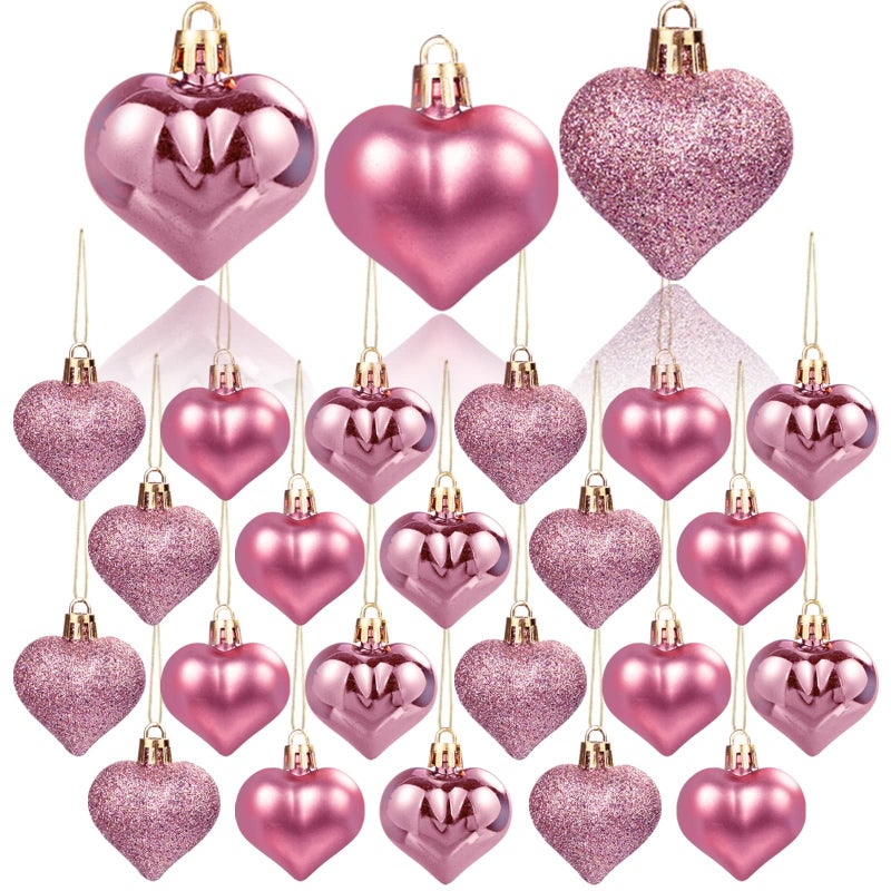 VABAMNA 36Pcs Valentine's Day Heart Shaped Ornaments - Rose Gold Heart Tree Ornaments Hanging Hearts Baubles for Valentine's Day Wedding Anniversary Hanging Decorations - Image 1
