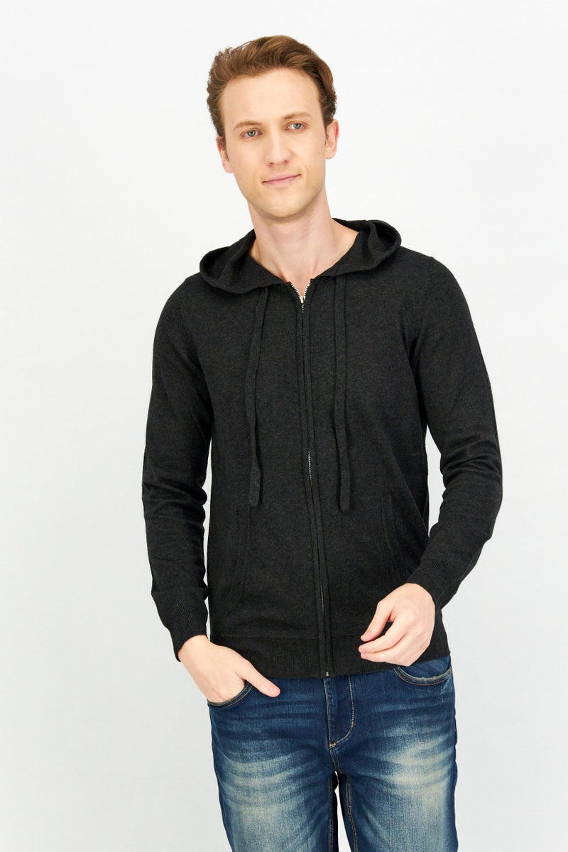 Sorbino سويت شيرت رجالي بغطاء رأس وأكمام طويلة مع حبل شد، رمادي غامق - Image 1