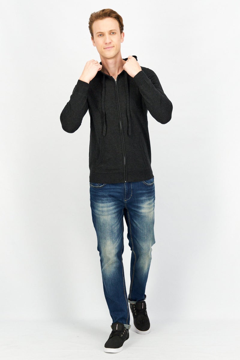 Sorbino سويت شيرت رجالي بغطاء رأس وأكمام طويلة مع حبل شد، رمادي غامق - Image 2