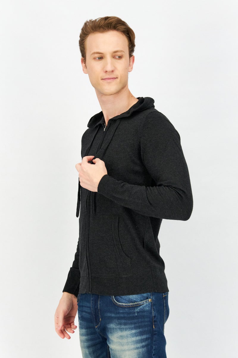 Sorbino سويت شيرت رجالي بغطاء رأس وأكمام طويلة مع حبل شد، رمادي غامق - Image 4