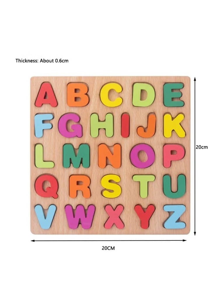 Wooden Educational Puzzle Set for Kids with Alphabet Letters, Numbers, and Shapes, 3D Large Colorful Letters.