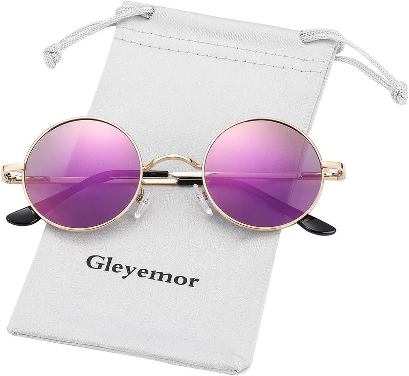 نظارات GLEYEMOR John Lennon المستقطبة الصغيرة المستديرة للرجال والنساء، نظارات هيبي دائرية باللونين الأحمر والأصفر - Image 2