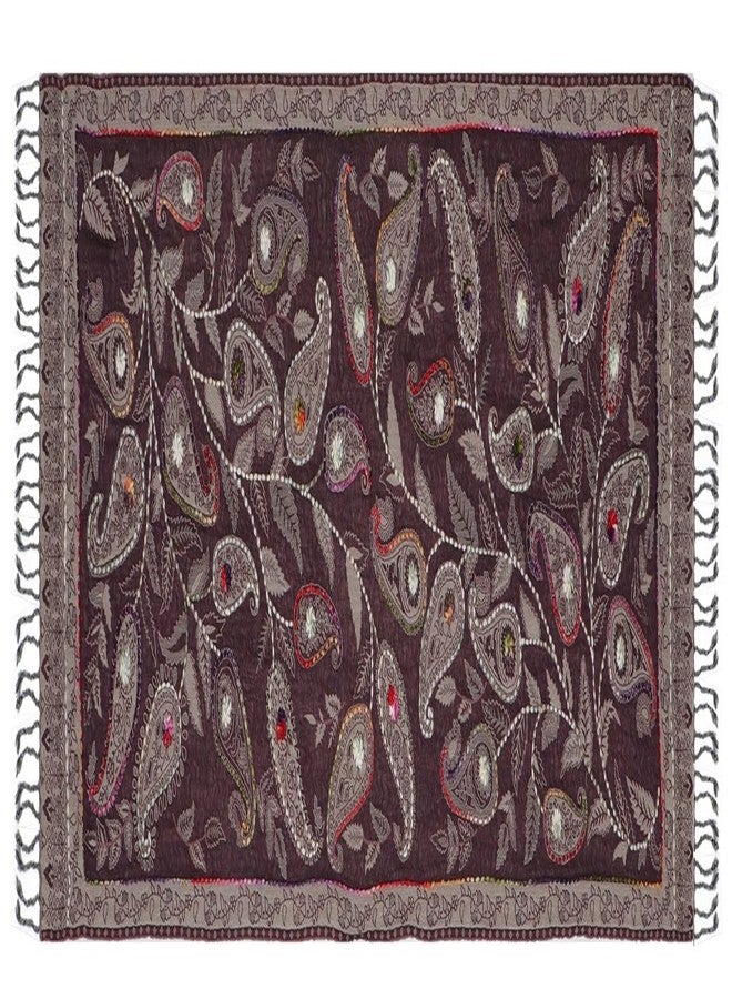 إي أتش شال باشمينا كبير ودافئ مصنوع من صوف الحملان بنسبة 100%، مطرز يدويًا بنقوش بيزلي وزهور جميلة (بيزلي بنفسجي) - Image 5