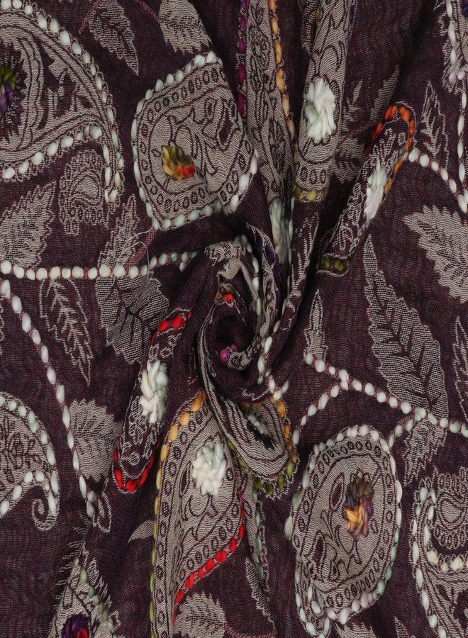 إي أتش شال باشمينا كبير ودافئ مصنوع من صوف الحملان بنسبة 100%، مطرز يدويًا بنقوش بيزلي وزهور جميلة (بيزلي بنفسجي) - Image 4