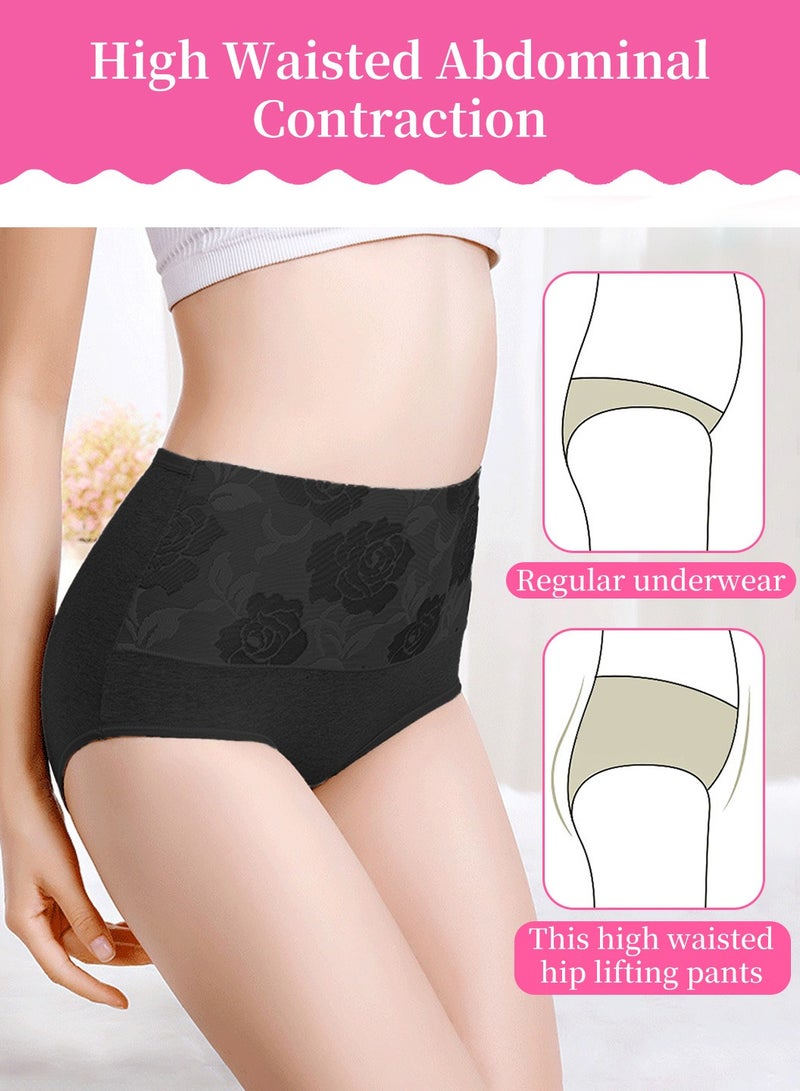 Moovant 4-Piece Women's Briefs Set, Ladies Rose Floral Printed Cotton Elastic High-waisted Stretch Underwear Triangle Pants, Black, Red, Apricot, Pink  - Image 2