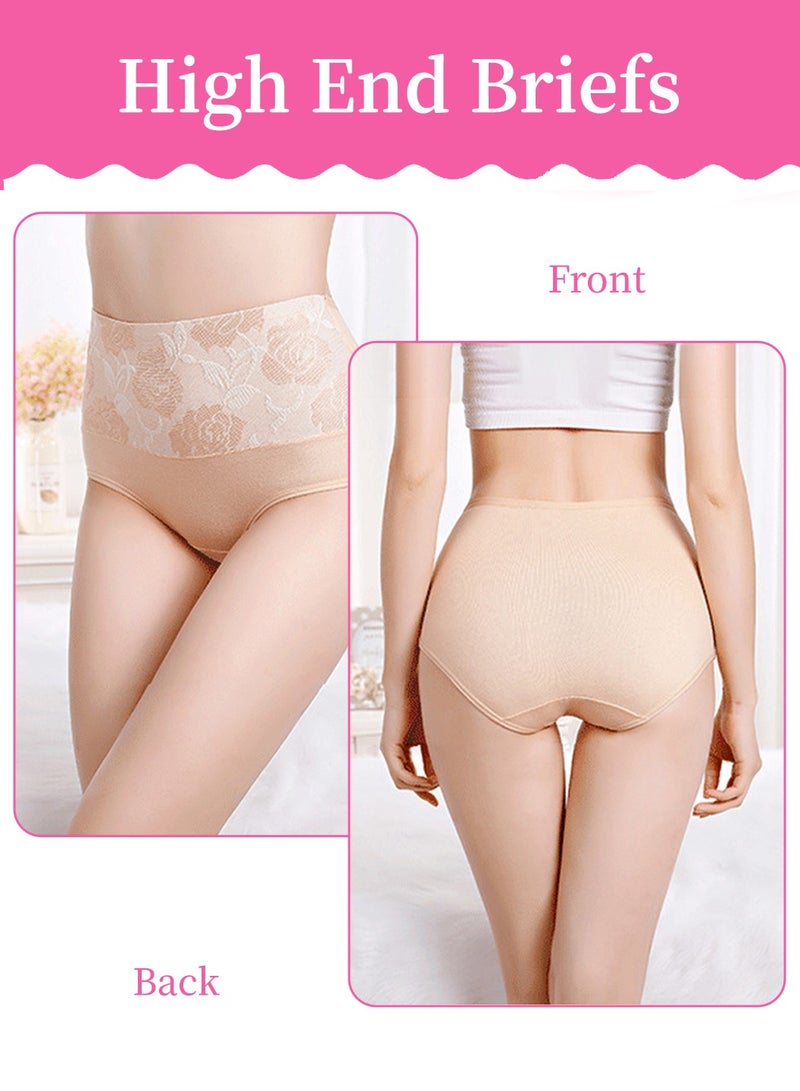 Moovant 4-Piece Women's Briefs Set, Ladies Rose Floral Printed Cotton Elastic High-waisted Stretch Underwear Triangle Pants, Black, Red, Apricot, Pink  - Image 3