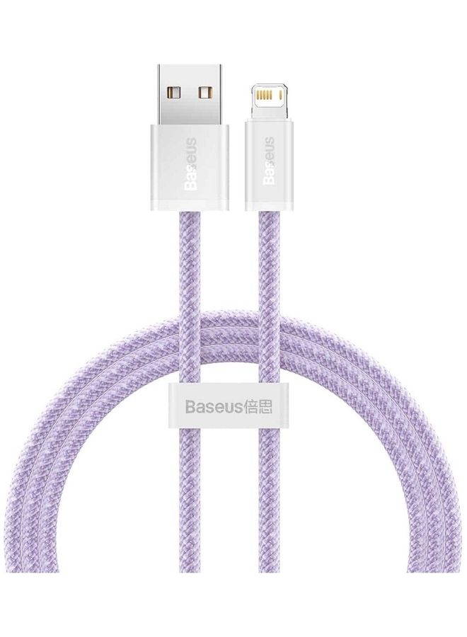 بيسوس كابل نقل بيانات وشحن سريع من سلسلة ديناميك من USB إلى آيفون بتصميم مجدول من النايلون بطول متر واحد وشدة تيار 2.4 أمبير ومتوافق مع هاتف آيفون 13 و12 و11 وXS ماكس وXS وXR وآيفون 8 و7 و6S و6 و5 وأجهزة آي باد وغيرها أرجواني - Image 1