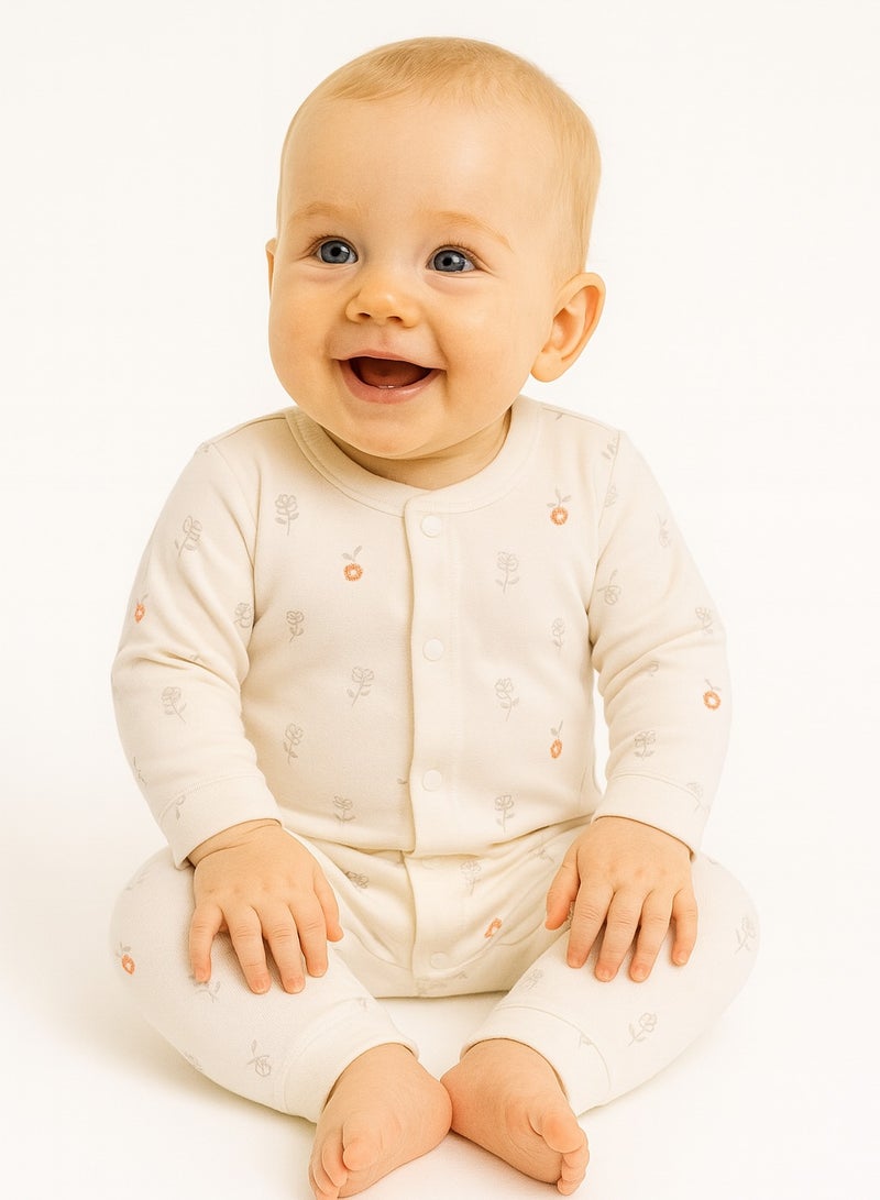 Baby 2-Piece Cotton Blend Outfit Set - Button Cardigan & Long Pants with Cuffed Sleeves and Ankles, 3 Prints, 3-24 Months  - Image 1