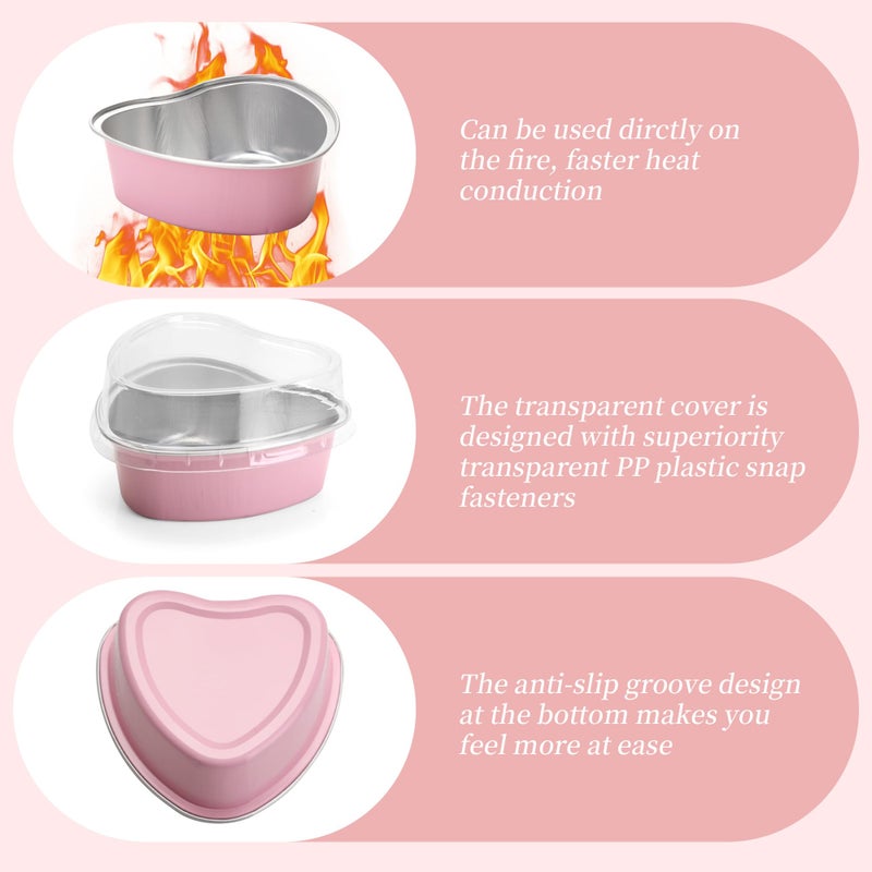 YEUIKERR 100 Pack Disposable Heart Shaped Cake Pans with Lids,3.4oz/100ml Aluminum Foil Mini Heart Cake Tin Set, Small Baking Cakes Mold for Individual Cakes - Image 3