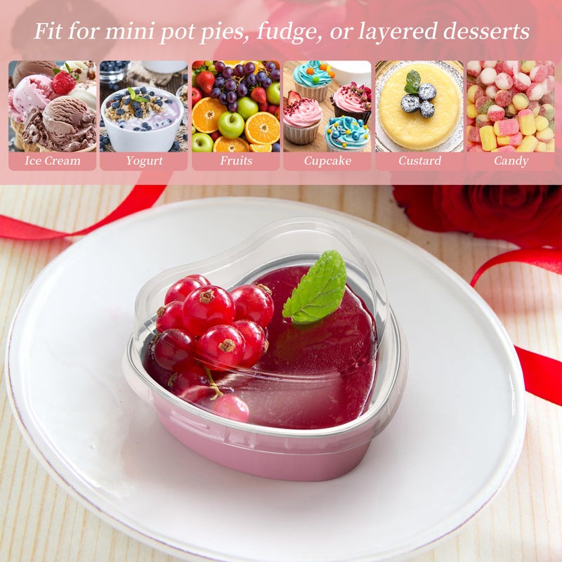 YEUIKERR 100 Pack Disposable Heart Shaped Cake Pans with Lids,3.4oz/100ml Aluminum Foil Mini Heart Cake Tin Set, Small Baking Cakes Mold for Individual Cakes - Image 4