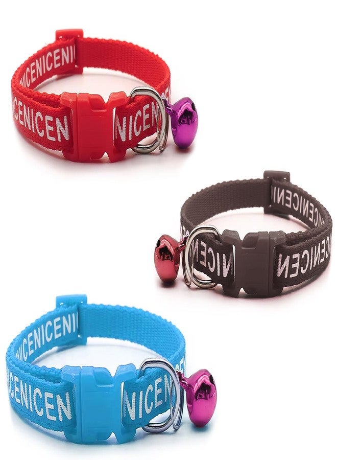 Chipmonk Set of 3 Cat & Puppy Collar with Bell,Kitten & Small Dogs Soft Adjustable,Safe,Solid & Protective Breakaway for Cats & Puppies,Cute Kitty Neckband with Nice Print-(Red,Black,Light Blue) - Image 1
