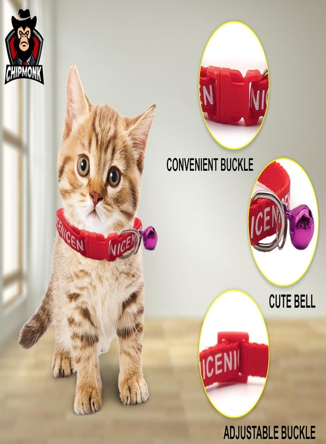 Chipmonk Set of 3 Cat & Puppy Collar with Bell,Kitten & Small Dogs Soft Adjustable,Safe,Solid & Protective Breakaway for Cats & Puppies,Cute Kitty Neckband with Nice Print-(Red,Black,Light Blue) - Image 3