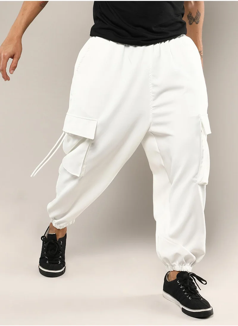Campus Sutra Men's Chalk White Slouchy Utility Trousers