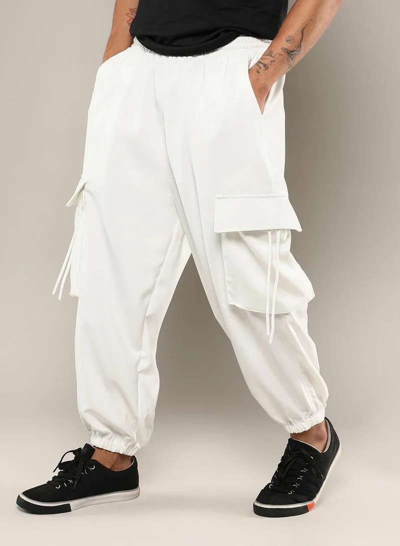 كامبوس سوترا Men's Chalk White Slouchy Utility Trousers