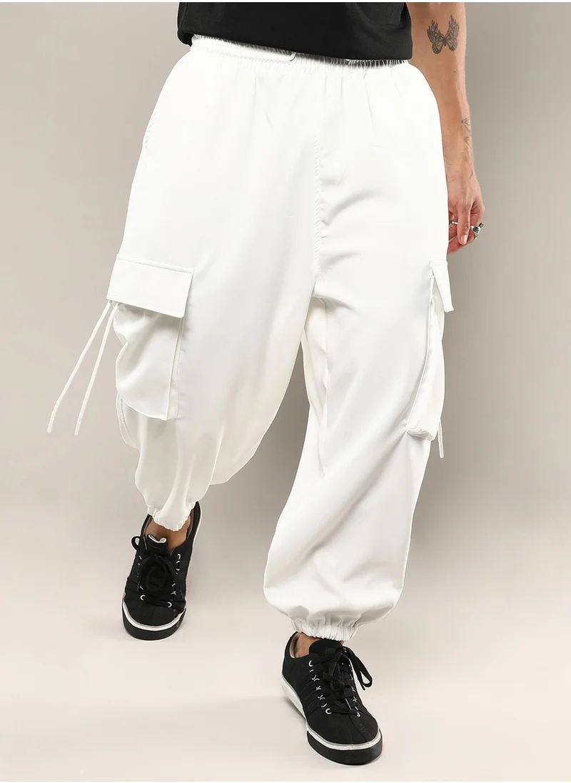Campus Sutra Men's Chalk White Slouchy Utility Trousers